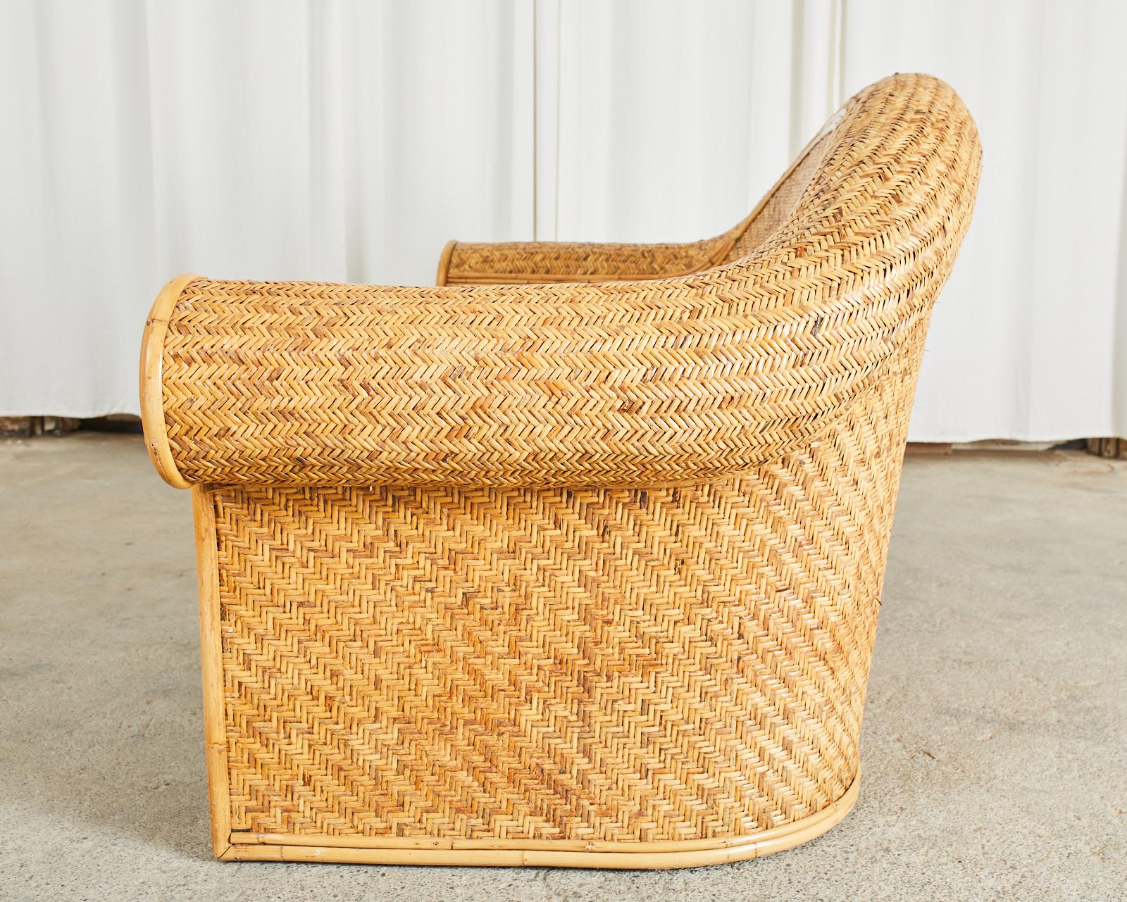 Ralph Lauren Attributed Woven Rattan Bamboo Sofa Settee For Sale 6