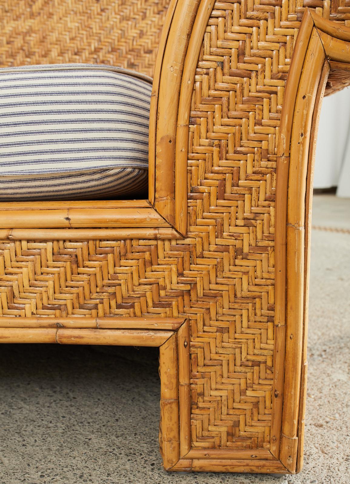 Ralph Lauren Attributed Woven Rattan Bamboo Sofa Settee For Sale 7