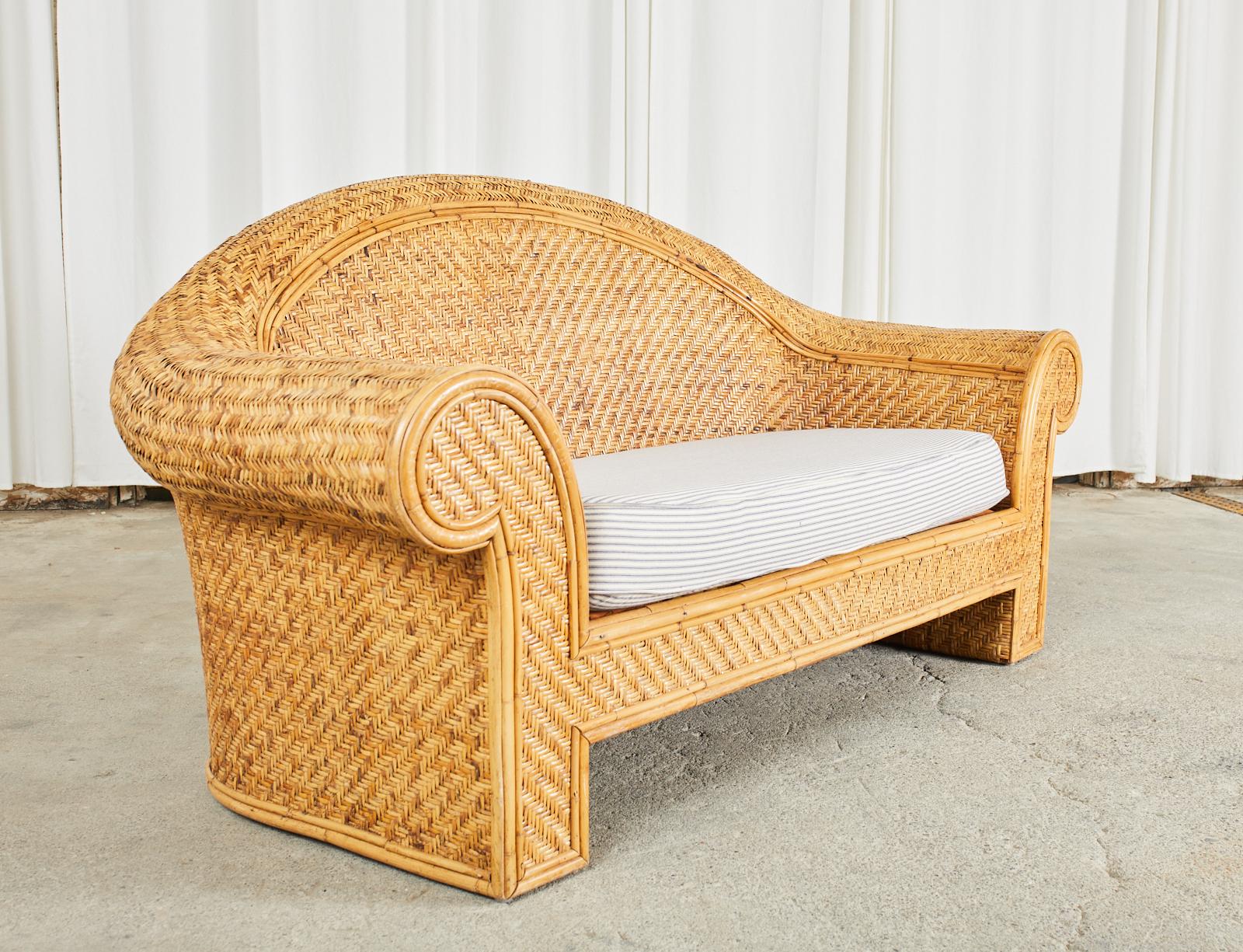 Ralph Lauren Attributed Woven Rattan Bamboo Sofa Settee For Sale 8