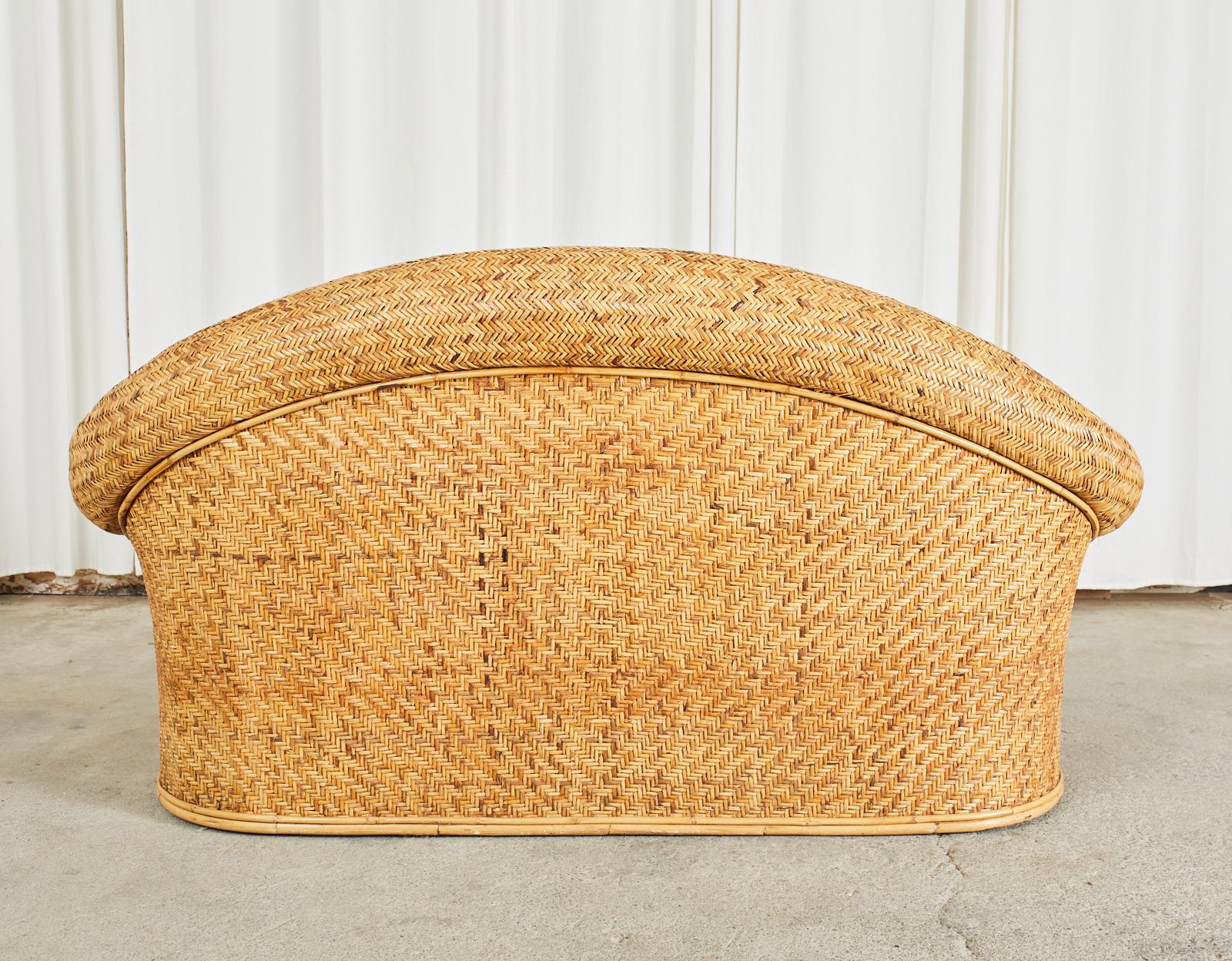 Ralph Lauren Attributed Woven Rattan Bamboo Sofa Settee For Sale 11