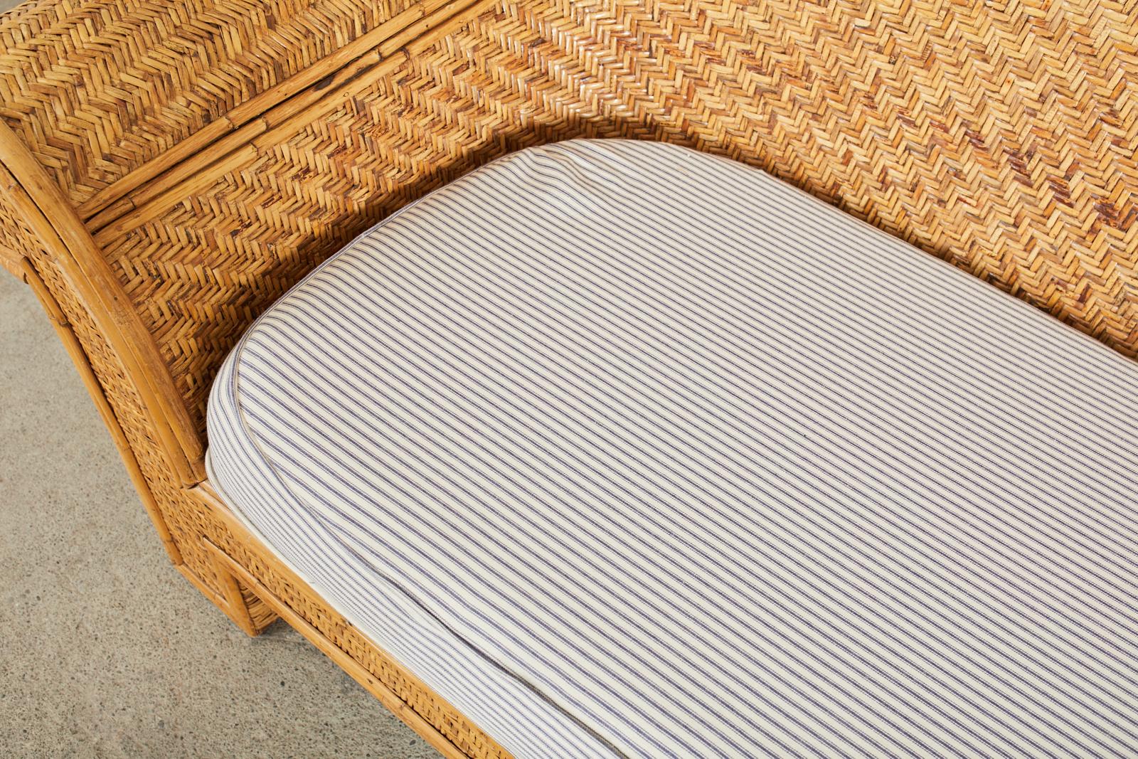 Organic Modern Ralph Lauren Attributed Woven Rattan Bamboo Sofa Settee For Sale
