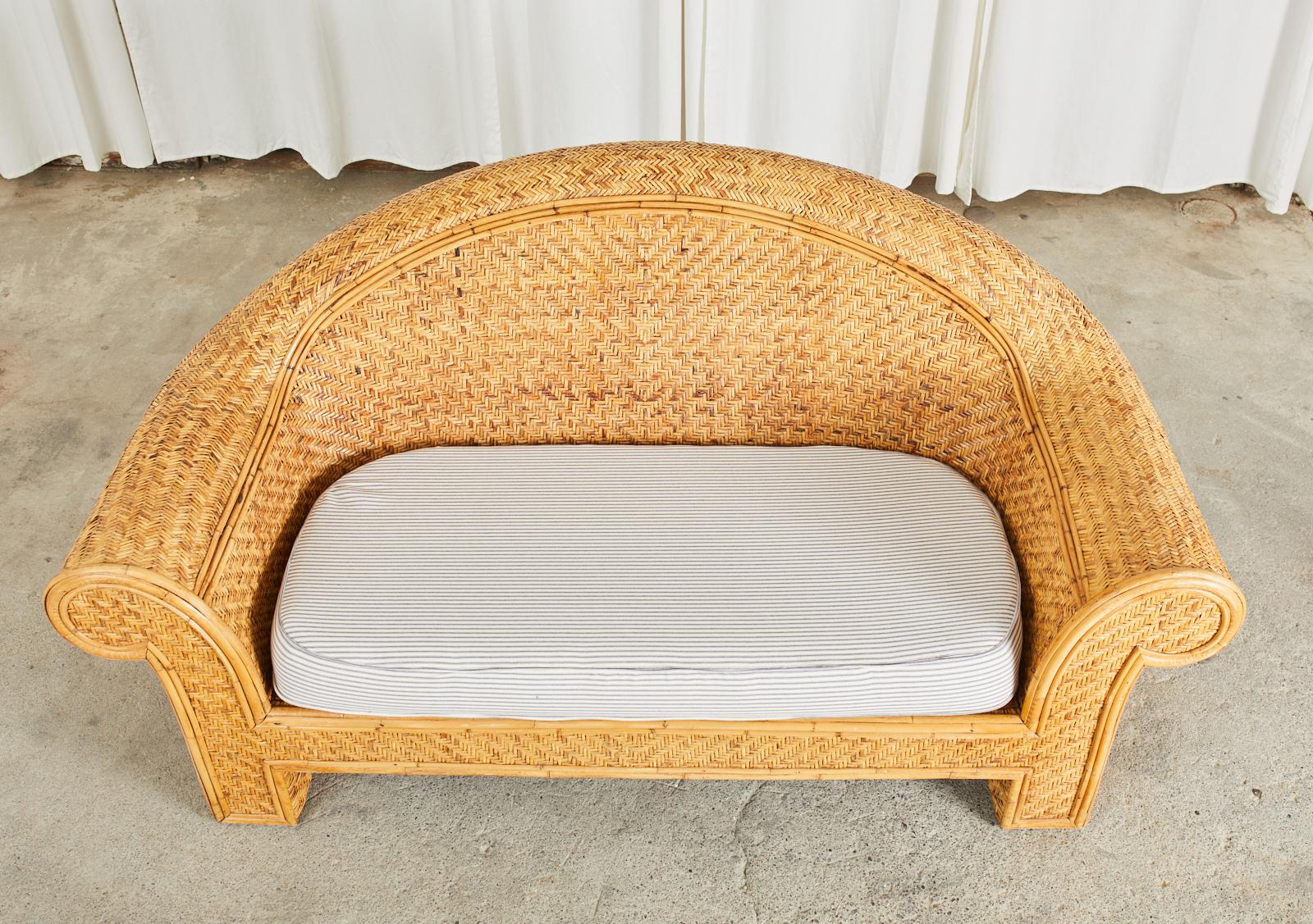 20th Century Ralph Lauren Attributed Woven Rattan Bamboo Sofa Settee For Sale