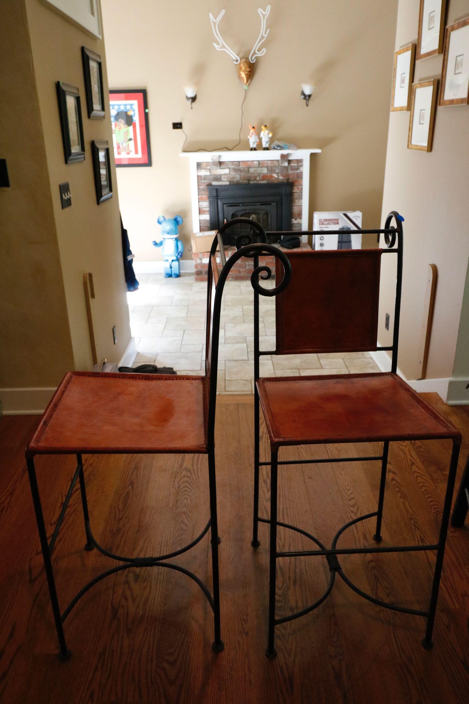 Spanish Ralph Lauren Bar Stools Leather and Wrought Iron, Classic and Sleek All in One