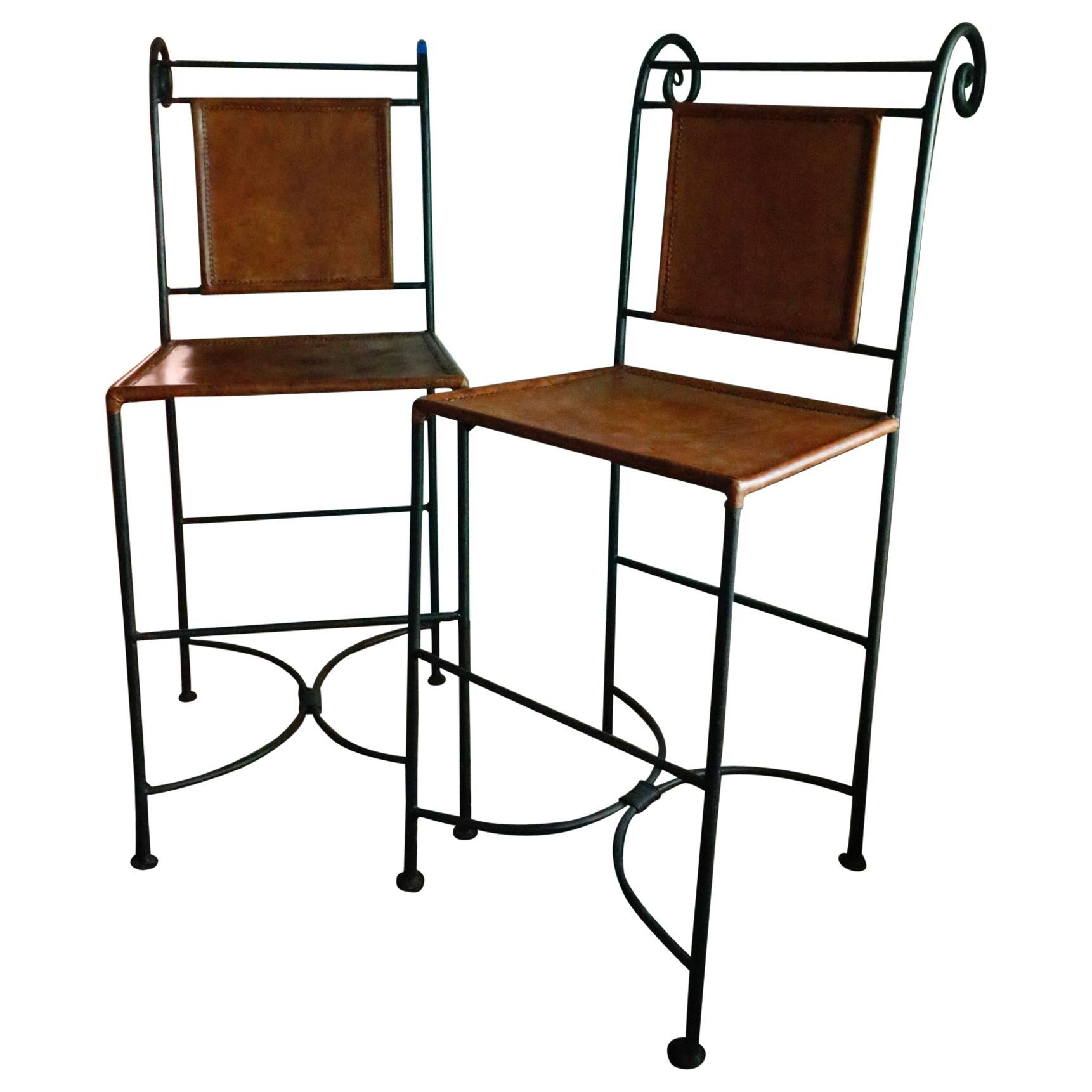 Ralph Lauren Bar Stools Leather and Wrought Iron, Classic and Sleek All in One