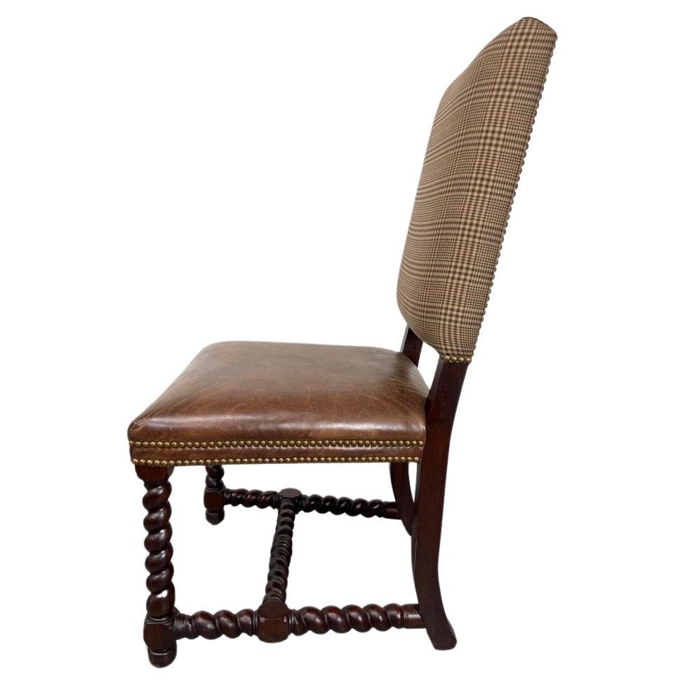 Carved Ralph Lauren Barley Twist Leather Dining Side Chairs, Set of 6 