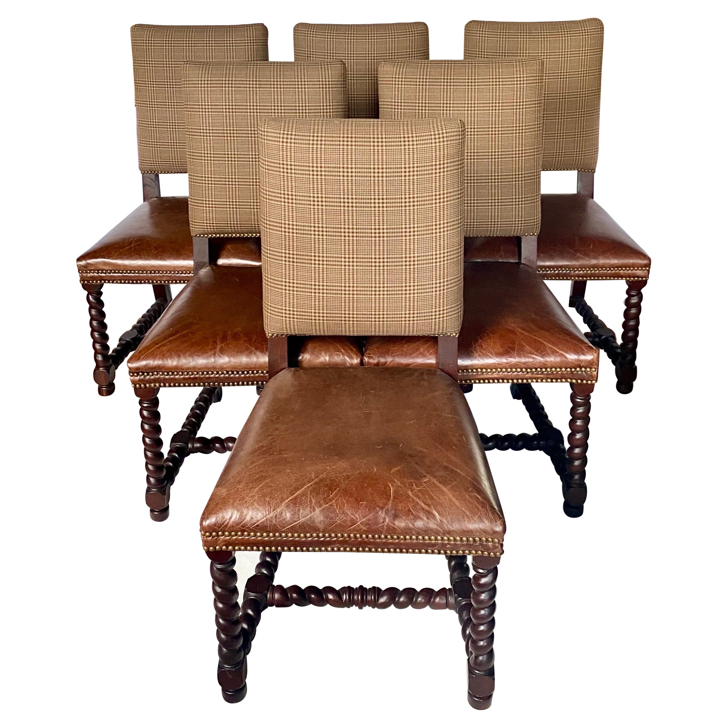 Ralph Lauren Barley Twist Leather Dining Side Chairs, Set of 6