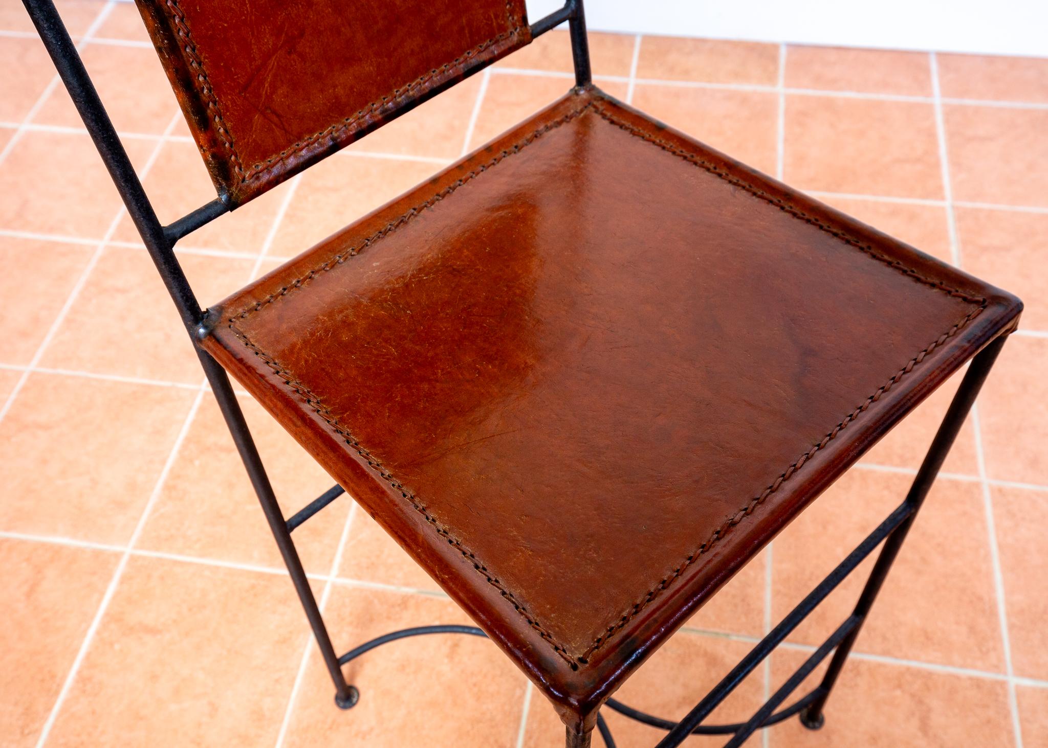 Ralph Lauren Taburetes de bar Cuero tostado Hierro forjado Taburetes de bar Neoclásico en venta 5