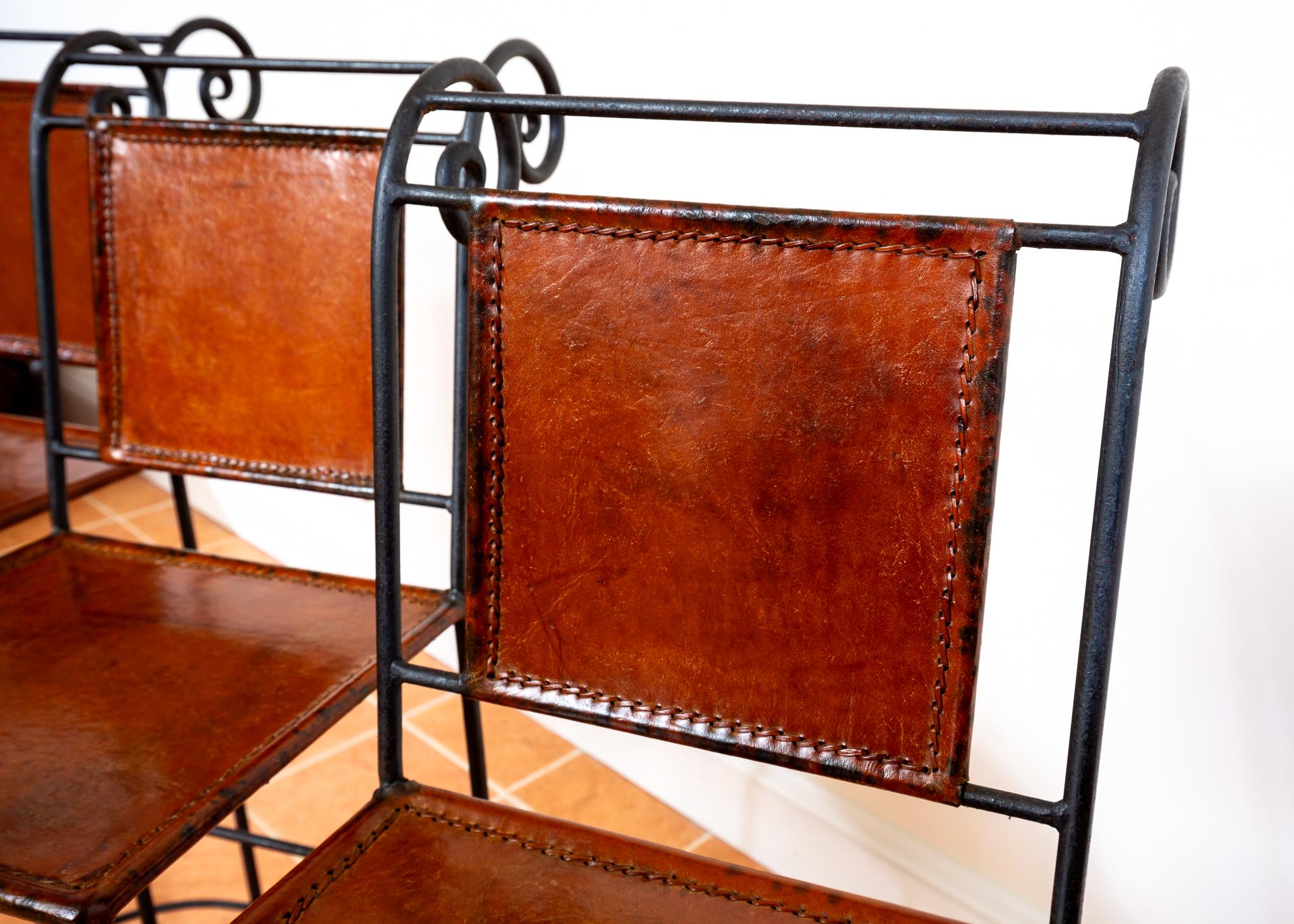 Ralph Lauren Taburetes de bar Cuero tostado Hierro forjado Taburetes de bar Neoclásico en venta 7