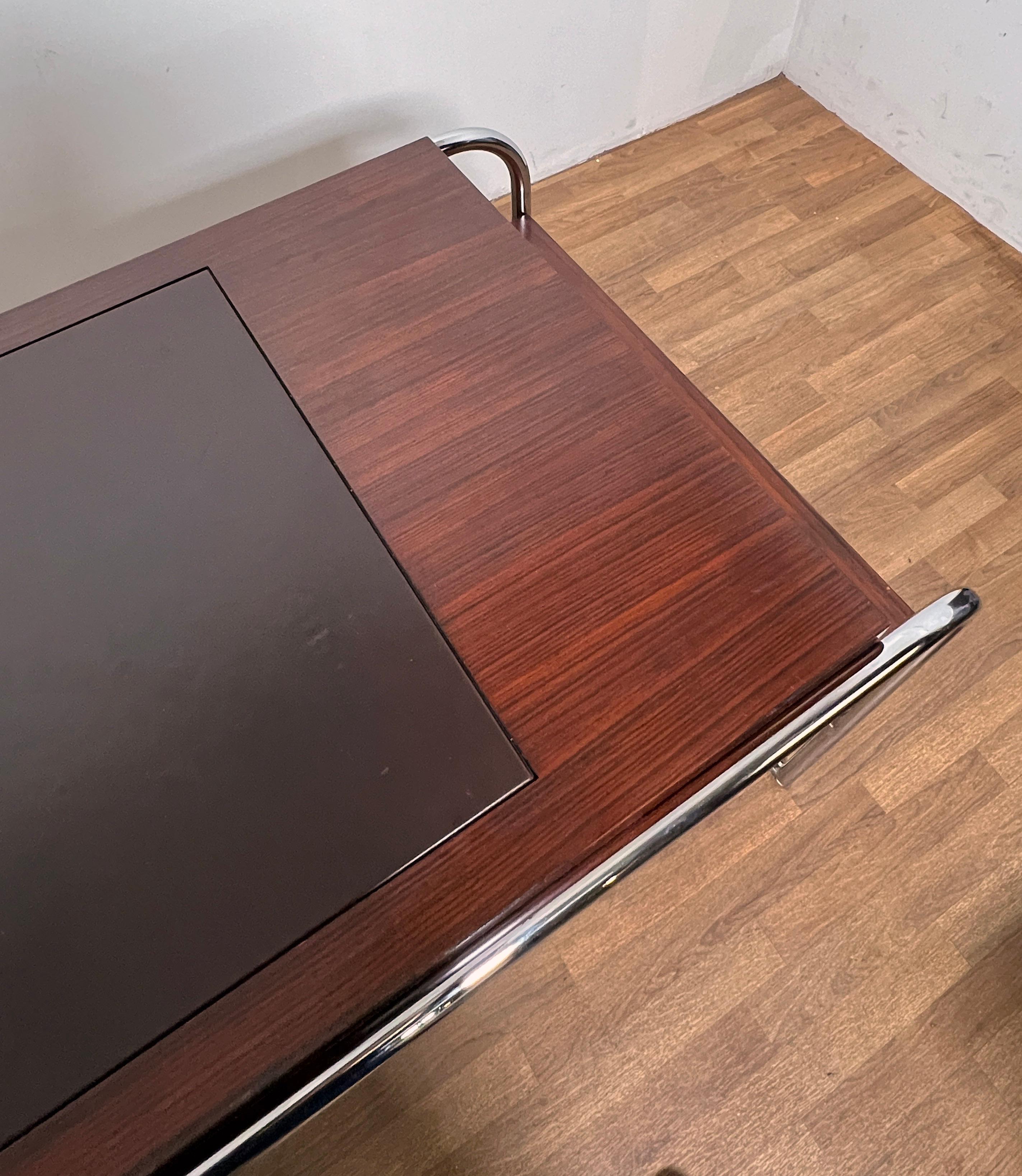 Ralph Lauren Bauhaus Inspired Desk in Rosewood, Chrome and Leather For Sale 7