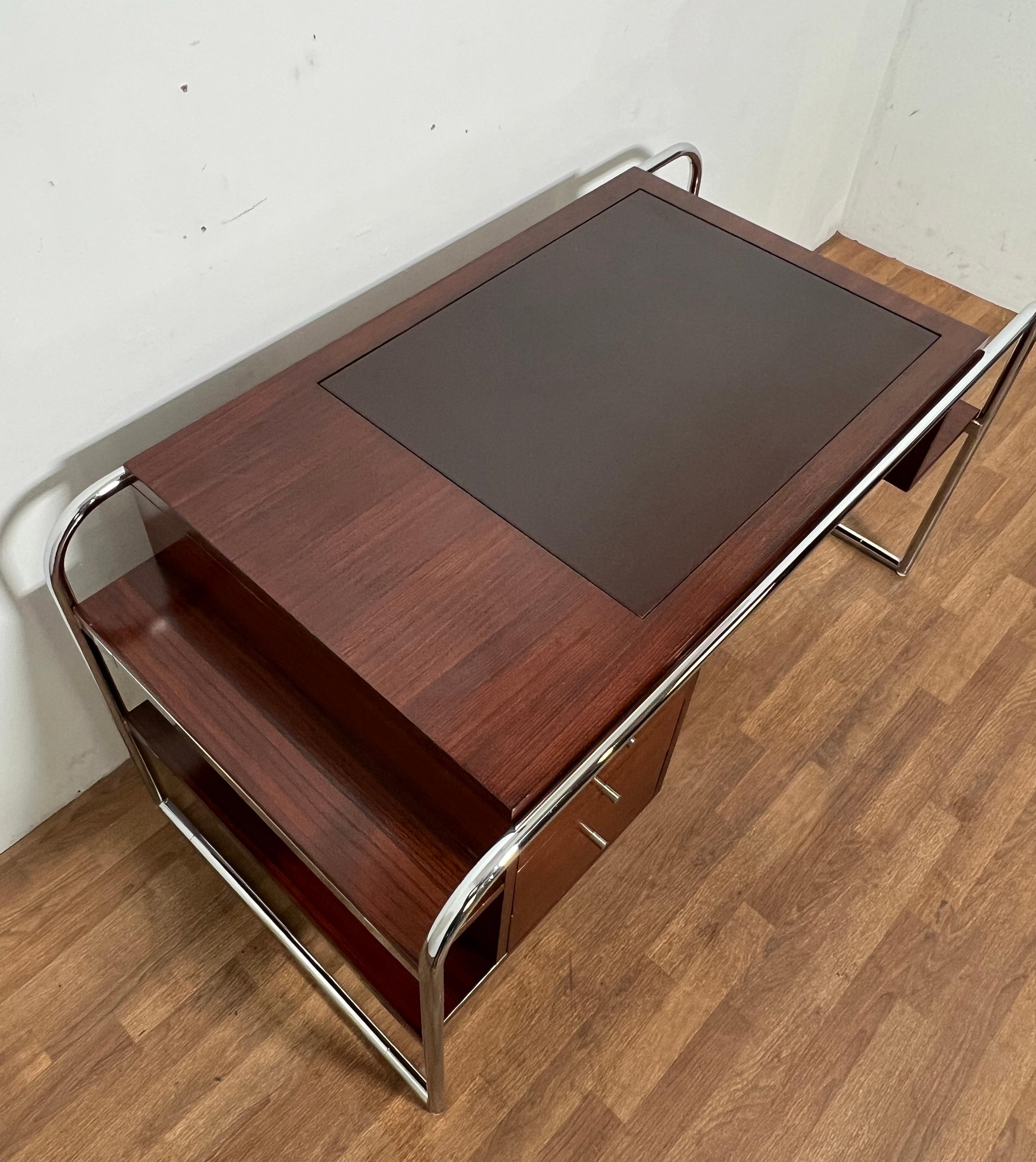 Contemporary Ralph Lauren Bauhaus Inspired Desk in Rosewood, Chrome and Leather For Sale