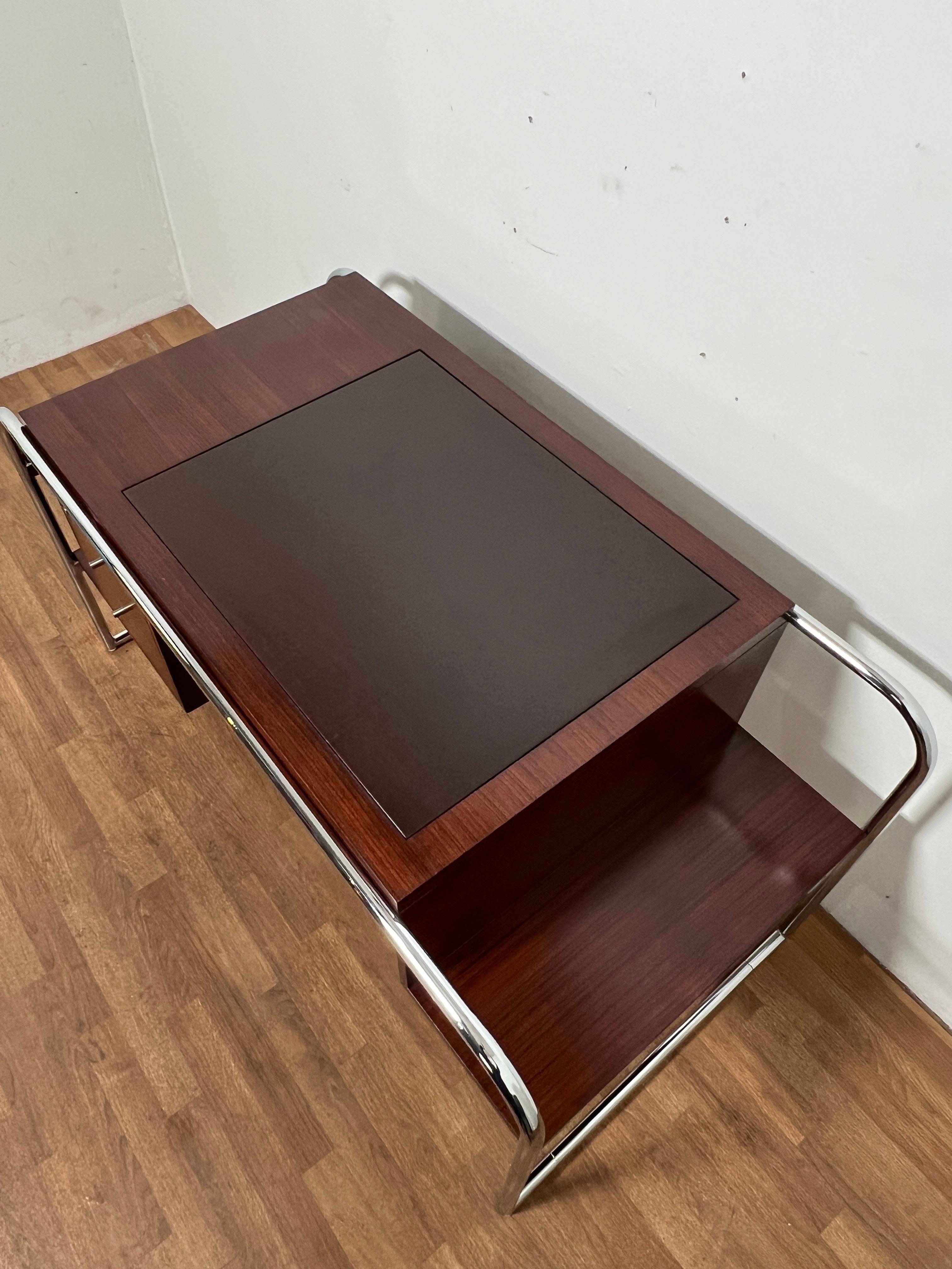 Ralph Lauren Bauhaus Inspired Desk in Rosewood, Chrome and Leather For Sale 1