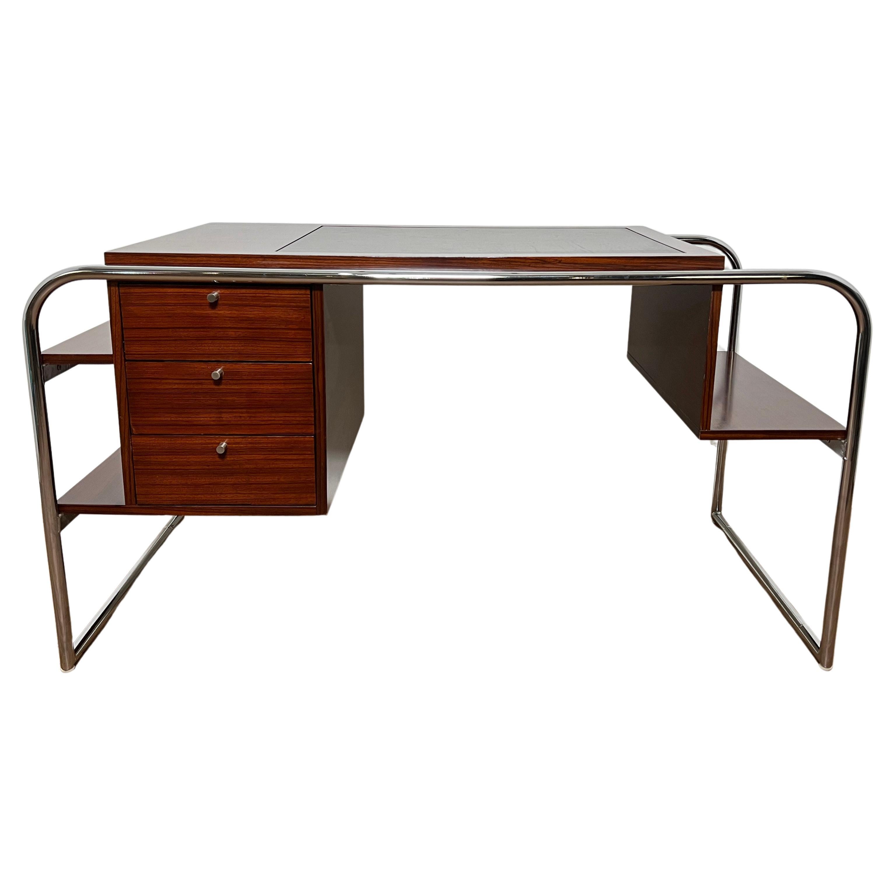 Ralph Lauren Bauhaus Inspired Desk in Rosewood, Chrome and Leather For Sale