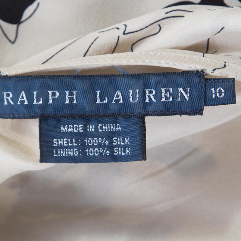 Ralph Lauren Beige and Black Floral Printed Silk Ruffled Skirt L 1