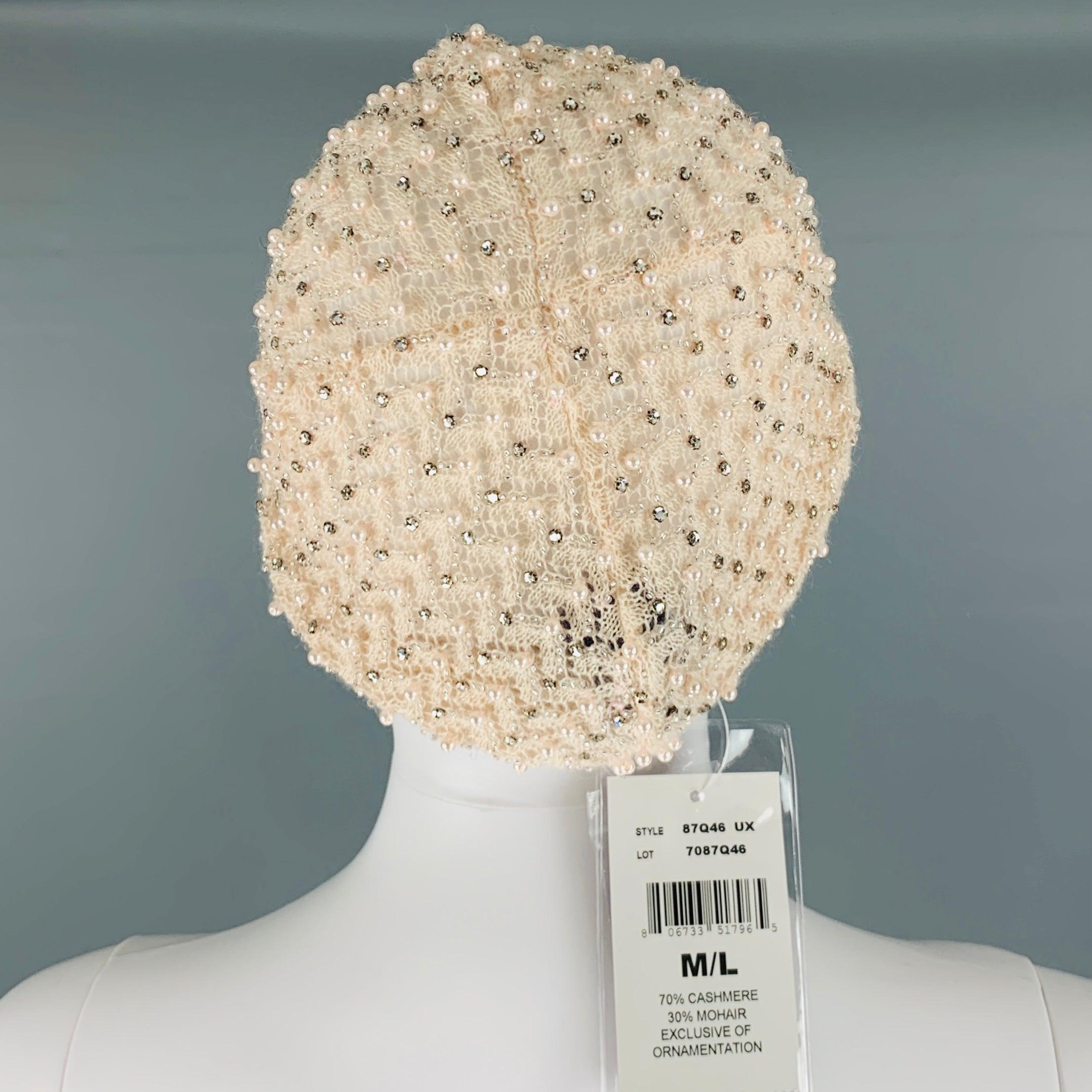 Women's RALPH LAUREN Beige Beaded Cashmere Mohair Hat For Sale