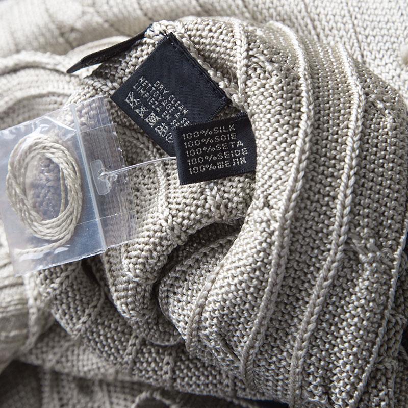 Women's Ralph Lauren Beige Cable Pattern Silk Knit Cap Sleeve Boat Neck Midi Dress L