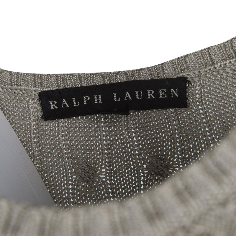 Ralph Lauren Beige Cable Pattern Silk Knit Cap Sleeve Boat Neck Midi Dress L 2