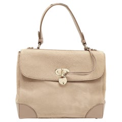 Ralph Lauren Beige Kalbshaar und Leder Tiffin Top Handle Bag