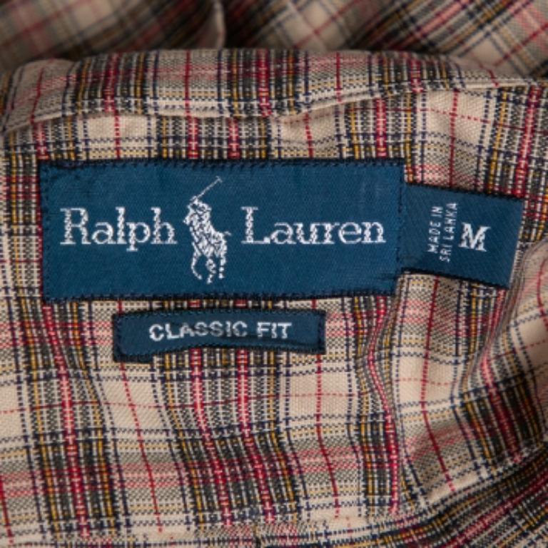 Ralph Lauren Beige Checkered Cotton Button Front Shirt M For Sale 1