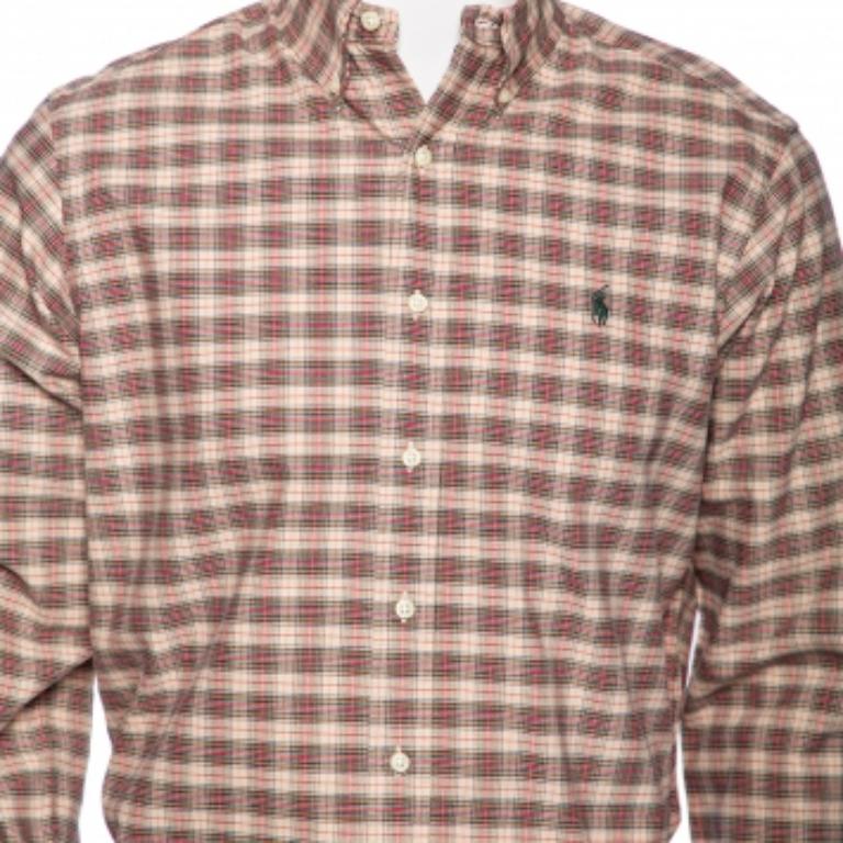 Ralph Lauren Camisa de algodón a cuadros beige con botones delante M en venta 1