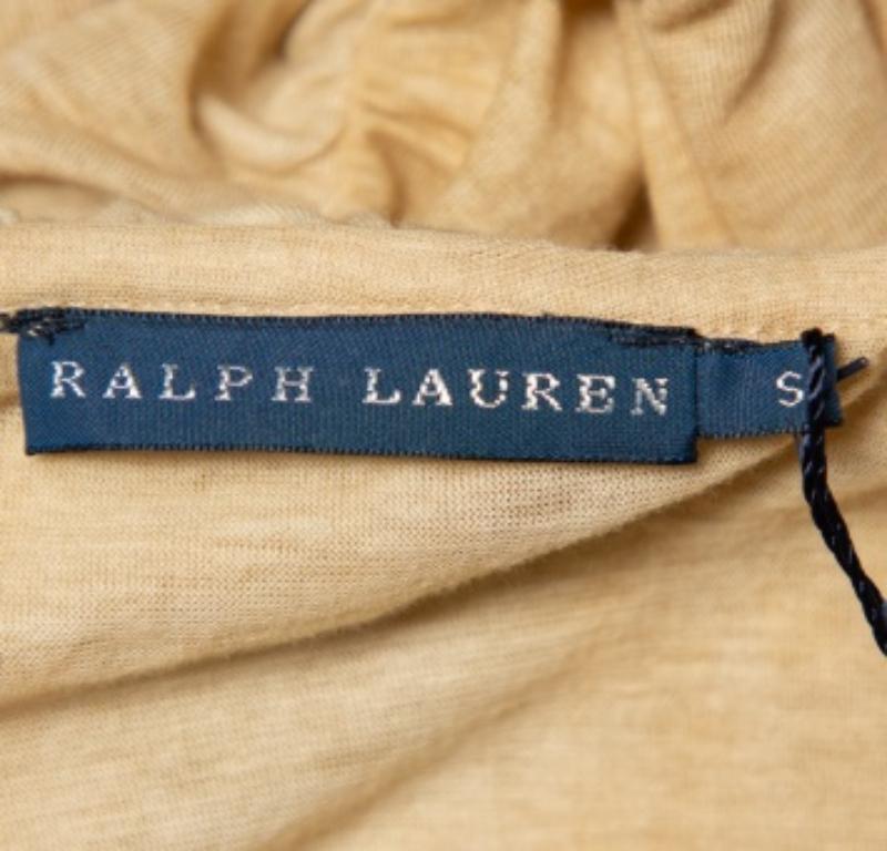Ralph Lauren Beige Cool Dye Effect Cotton Knit Ruffle Detail Ruched Top S im Angebot 2