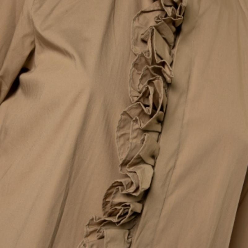 Ralph Lauren Beige Cotton Ruffle Detail Button Front Top L For Sale 1