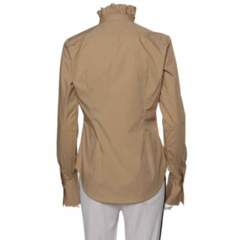 Ralph Lauren Beige Cotton Ruffle Detail Button Front Top L For Sale 2