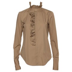 Ralph Lauren Beige Cotton Ruffle Detail Button Front Top L