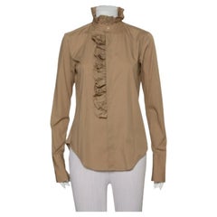 Ralph Lauren Beige Cotton Ruffle Detail Button Front Top L