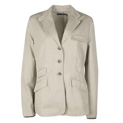 Ralph Lauren Beige Cotton Twill Leather Trim Button Front Jacket L