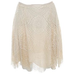 Ralph Lauren Beige Floral Scalloped Lace Flared Mini Skirt S