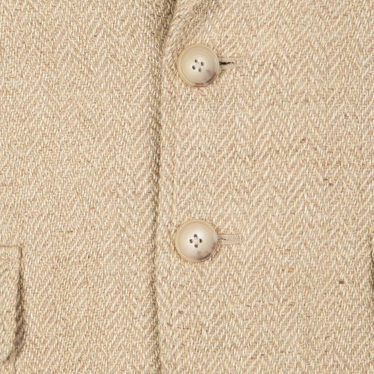 Ralph Lauren Beige Herringbone Weave Linen Blend Two Button Blazer M ...