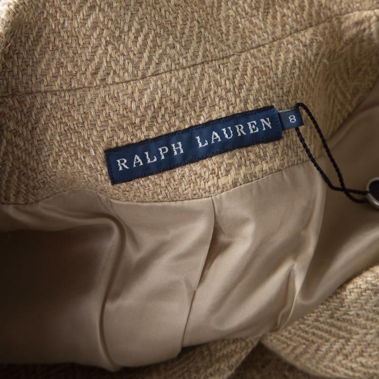 Ralph Lauren Beige Herringbone Weave Linen Blend Two Button Blazer M