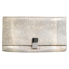 Ralph Lauren Beige Leather Lizard Embossed Clutch