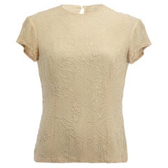 Ralph Lauren Beige Silk Beaded Short Sleeve Top Size L