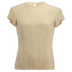 Used Ralph Lauren Beige Silk Beaded Short Sleeve Top Size L