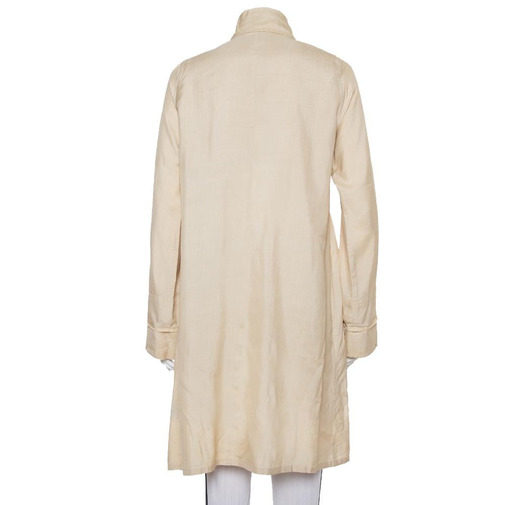 Ralph Lauren Beige Silk Button Front Lightweight Coat S In Good Condition For Sale In Dubai, Al Qouz 2
