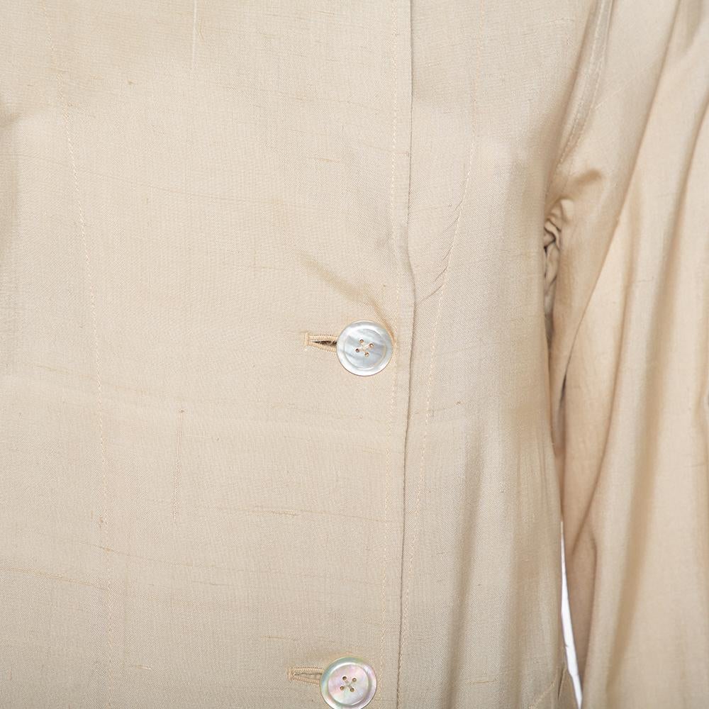 Ralph Lauren Beige Silk Button Front Lightweight Coat S For Sale 1