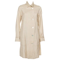 Ralph Lauren - Manteau léger en soie beige à boutons sur le devant, taille S