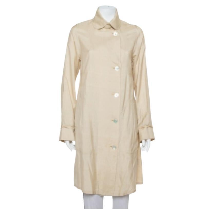 Ralph Lauren Beige Silk Button Front Lightweight Coat S For Sale