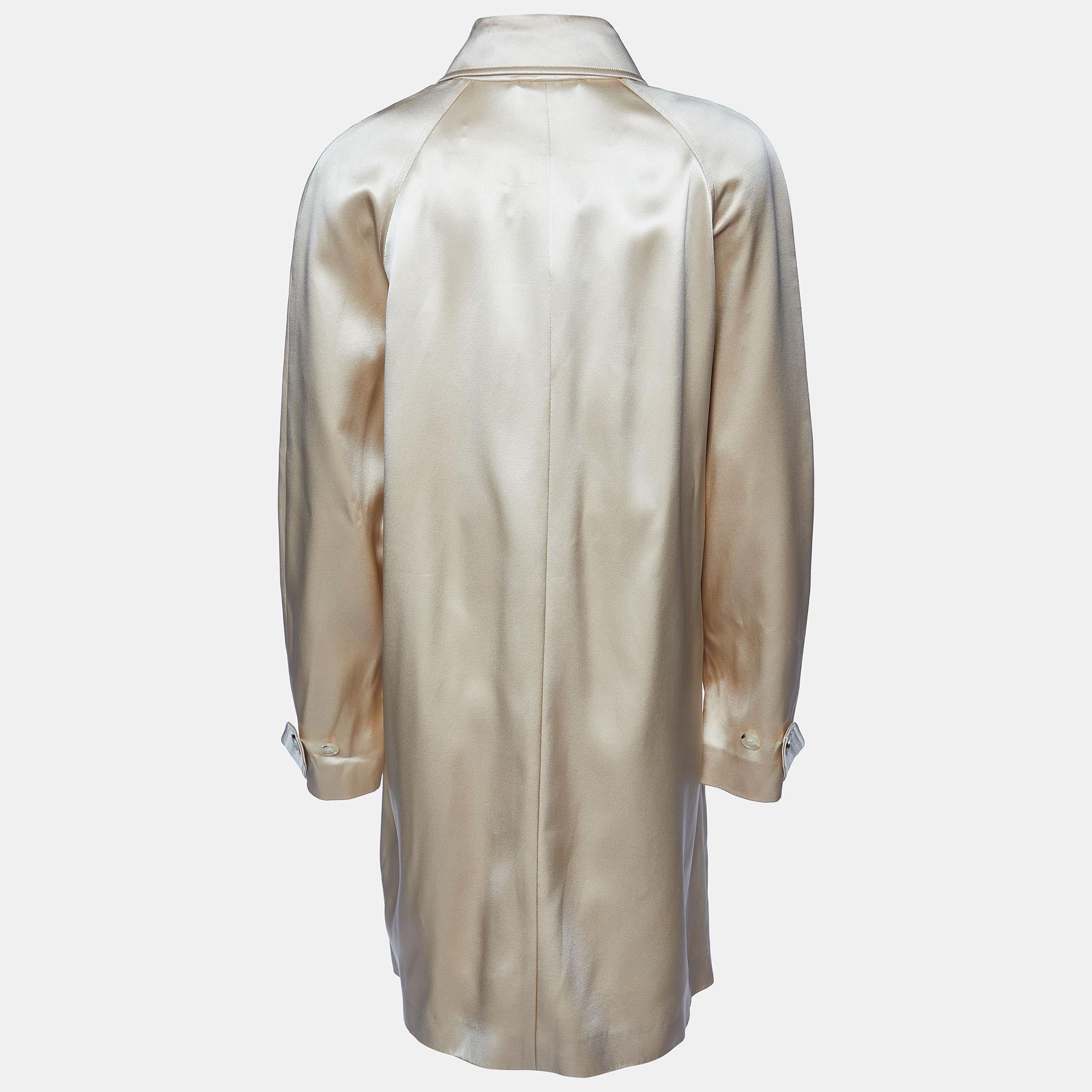Ralph Lauren Beige Silk Satin Single Breasted Coat L In New Condition In Dubai, Al Qouz 2