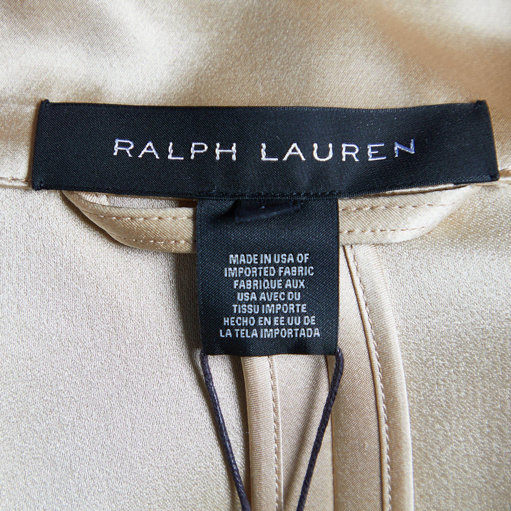 Women's Ralph Lauren Beige Silk Satin Single Breasted Coat L