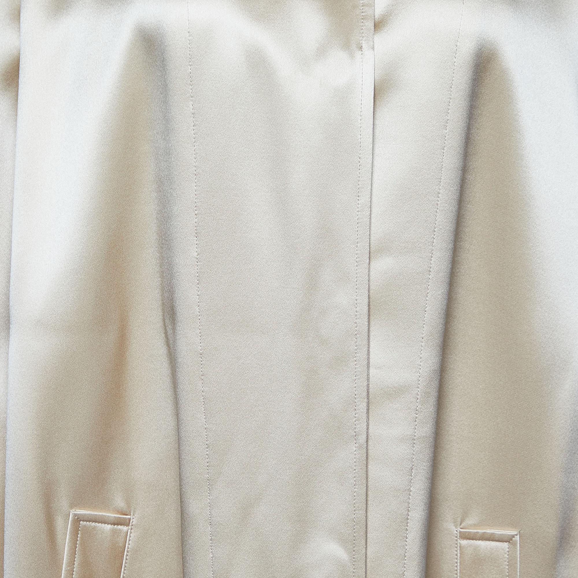 Ralph Lauren Beige Silk Satin Single Breasted Coat L 1