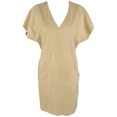 Ralph Lauren Vestido de antelina beige con escote en V