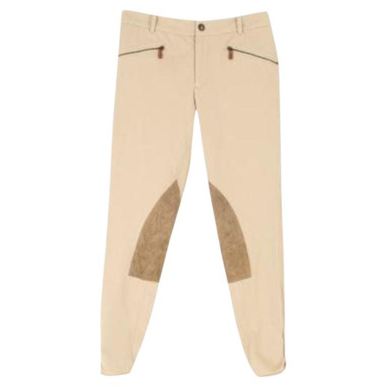 Ralph Lauren Beige Twill Suede Patch Jodpurs For Sale at 1stDibs