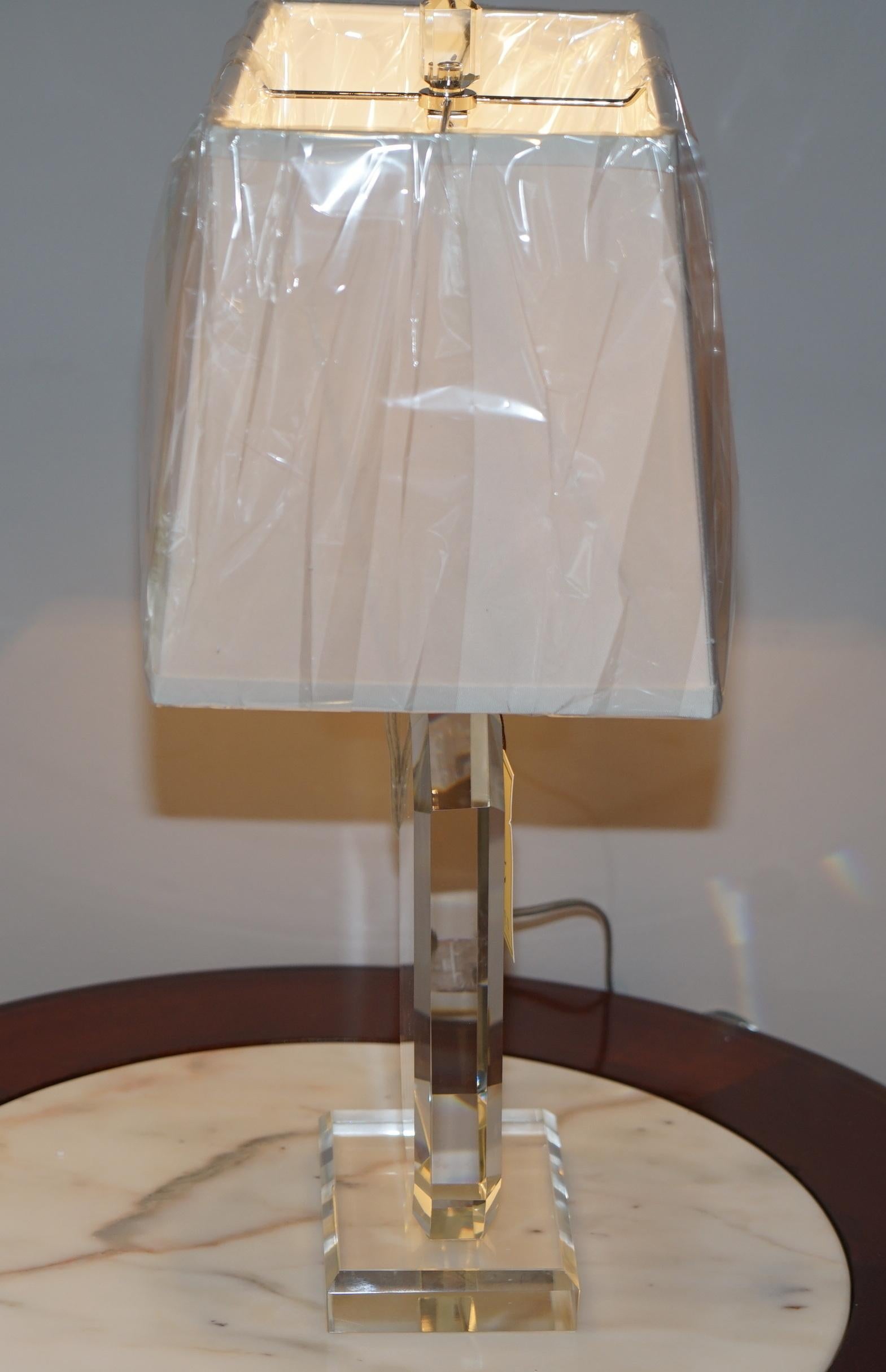 Ralph Lauren Bevelled Edge Perspex Table Lamp with Shade 1