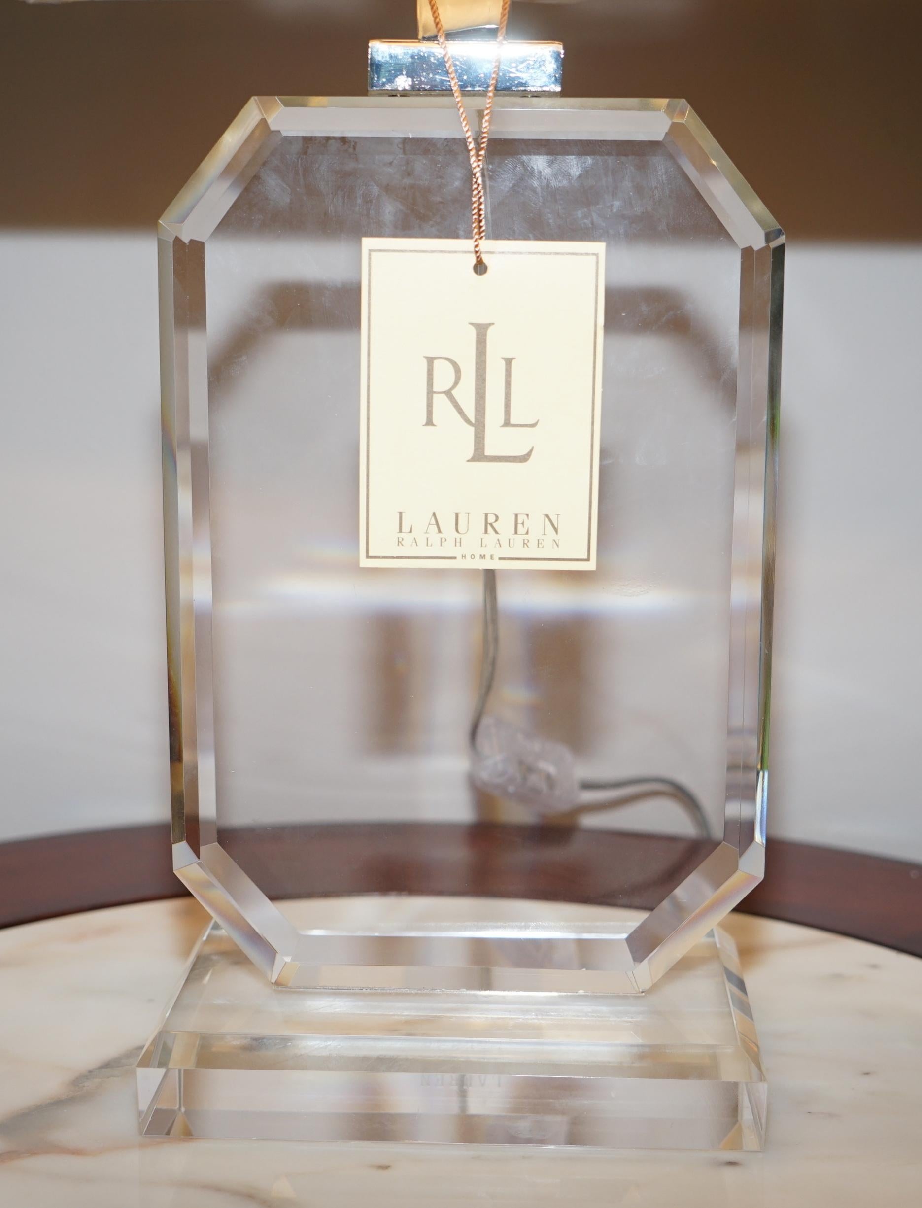 Hand-Crafted Ralph Lauren Bevelled Edge Perspex Table Lamp with Shade