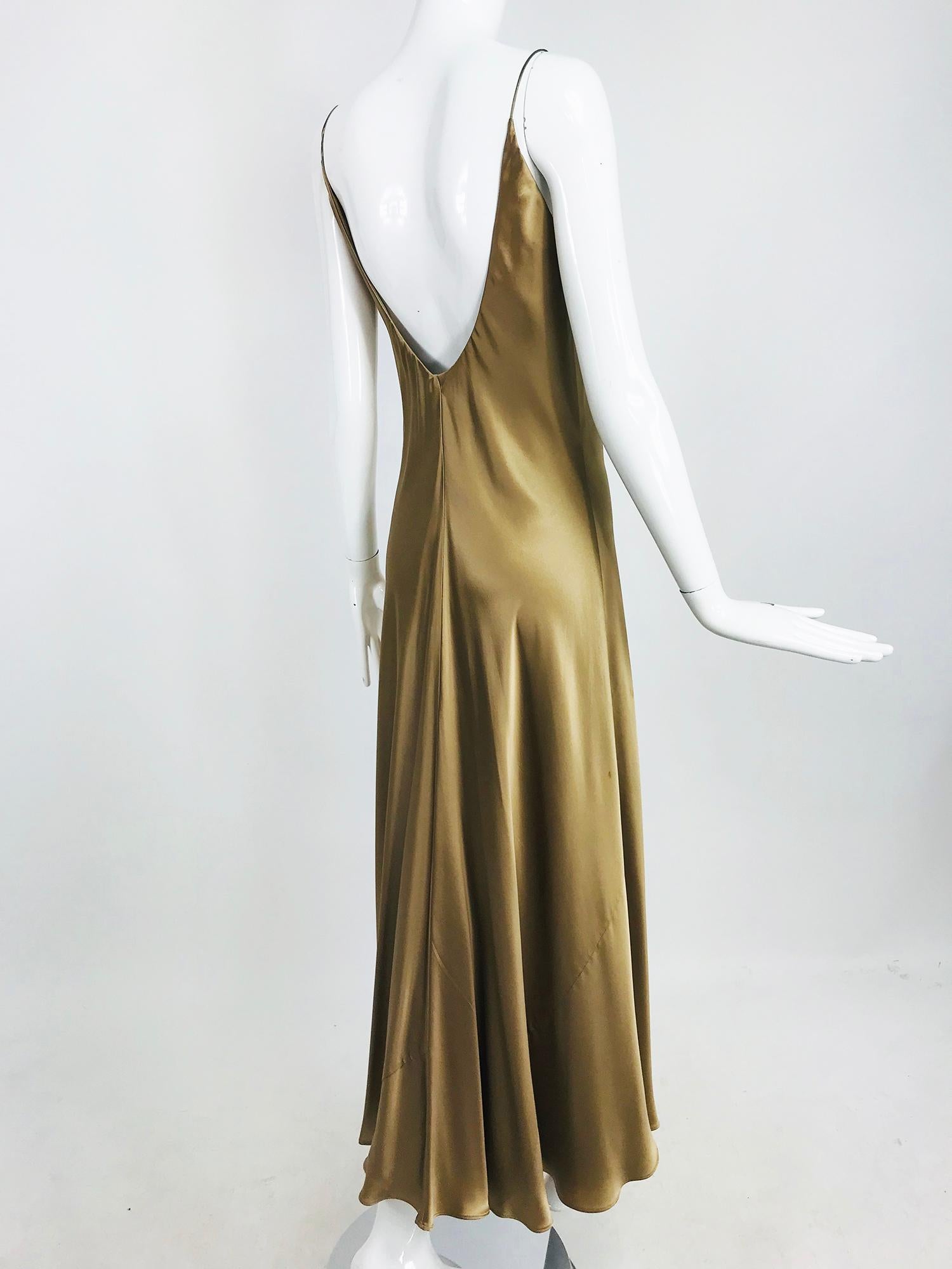 Ralph Lauren Bias Cut Gold Silk Satin Long Slip dress 2