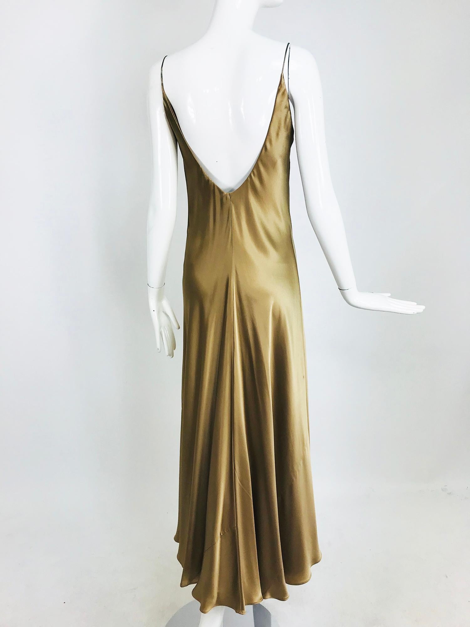 Ralph Lauren Bias Cut Gold Silk Satin Long Slip dress 3