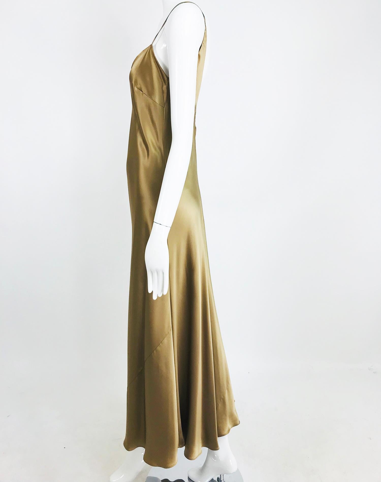 Ralph Lauren Bias Cut Gold Silk Satin Long Slip dress 4