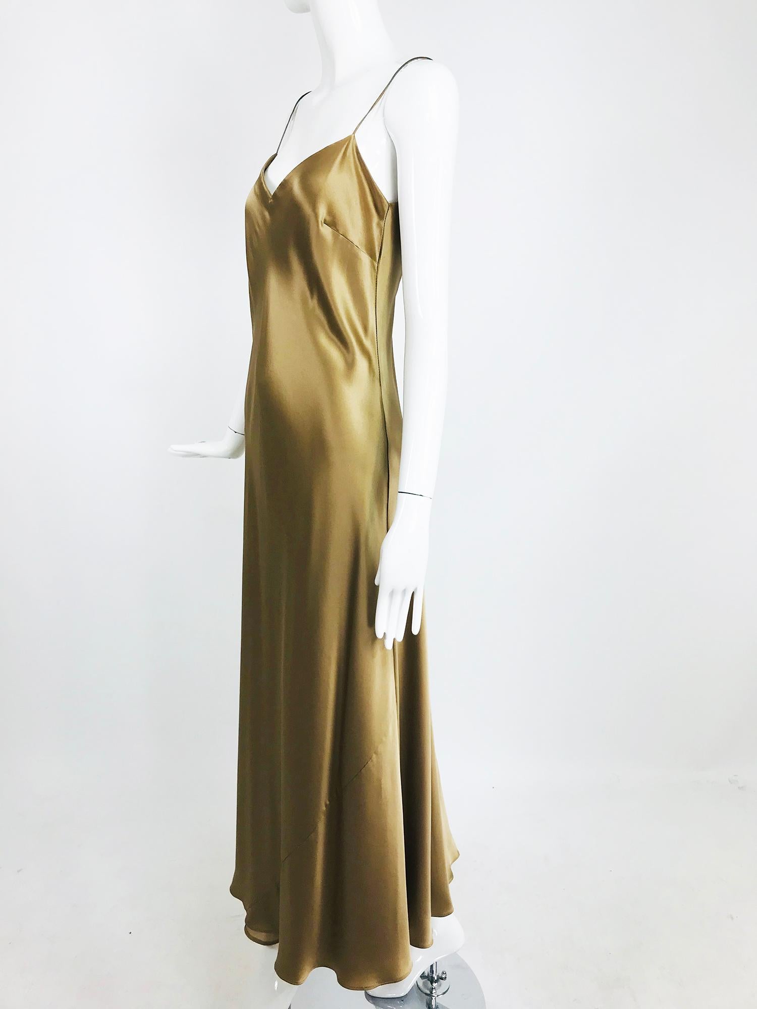 Ralph Lauren Bias Cut Gold Silk Satin Long Slip dress 5